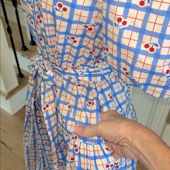 Avara Pinch Sommer Dress Midi Cherry Print Puff Sleeve Cotton New - Picture 7 of 14